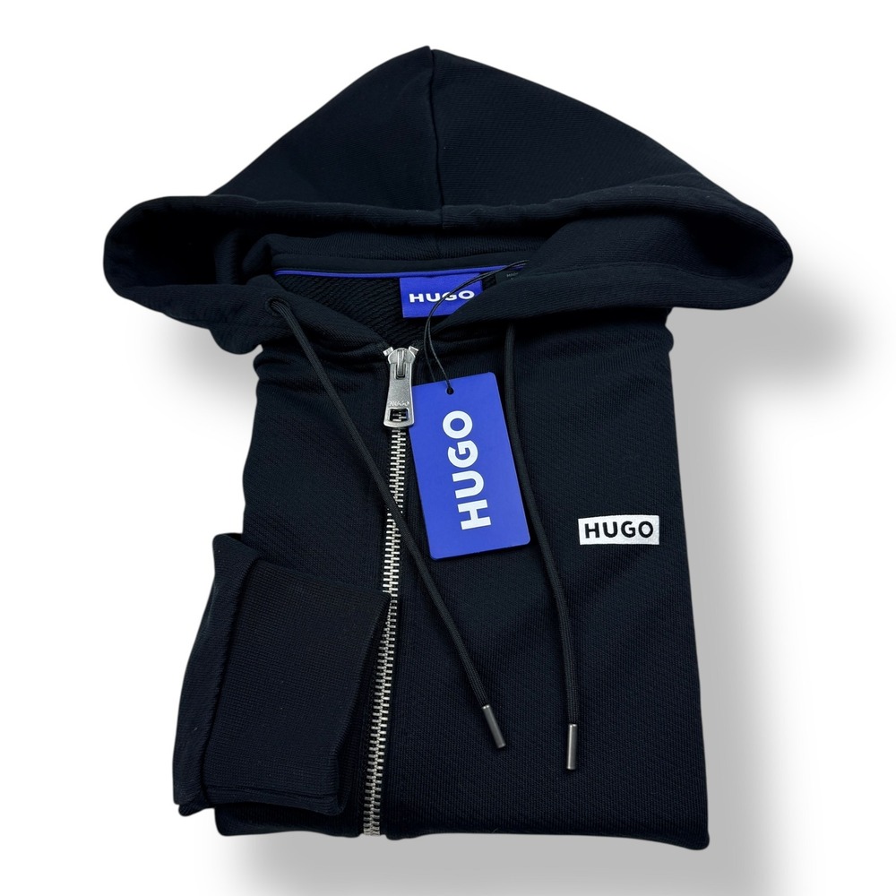Hugo Boss Nardimez Mens Black Full Zip Hoodie Graphic Logo Medium NWT